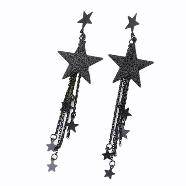 New Fashion Five-pointed Star Gold Color Long Tassel Chain Stud Earrings Jewelry